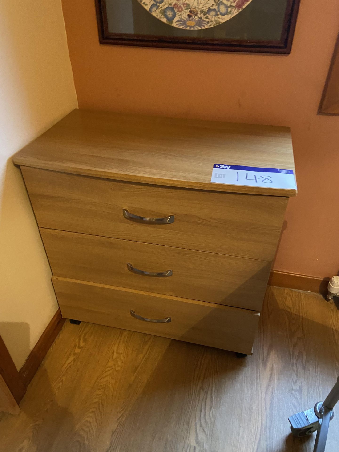 Remaining Bedroom Furniture, including oak laminated wardrobe, three drawer chest-of-drawers, - Image 2 of 3