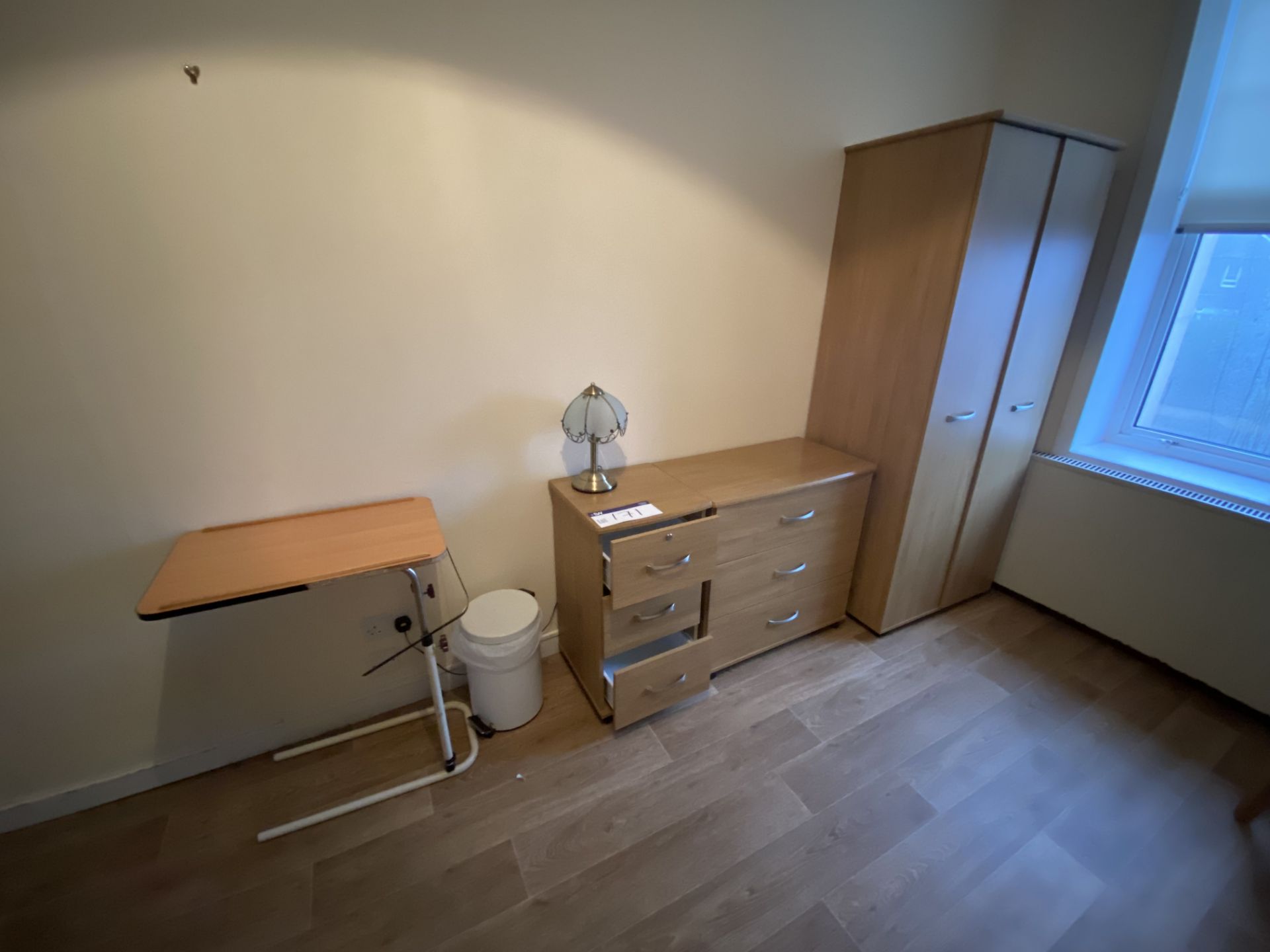 Remaining Bedroom Furniture, including oak laminated wardrobe, three drawer chest-of-drawers,