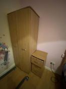 Remaining Bedroom Furniture, including wardrobe, three drawer chest-of-drawers and two pedestals (