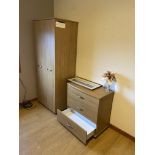 Remaining Bedroom Furniture, including oak laminated wardrobe, three drawer chest-of-drawers,