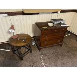 Remaining Furniture, including chest-of-drawers, circular coffee table and bedside table and lamp