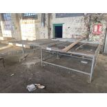 Assorted Steel Framed Benching, with timber tops, fitted roller conveyor framing (see lot 7)
