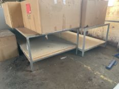 Two Assorted Steel Framed Timber Top Benches (no contents) Please read the following important