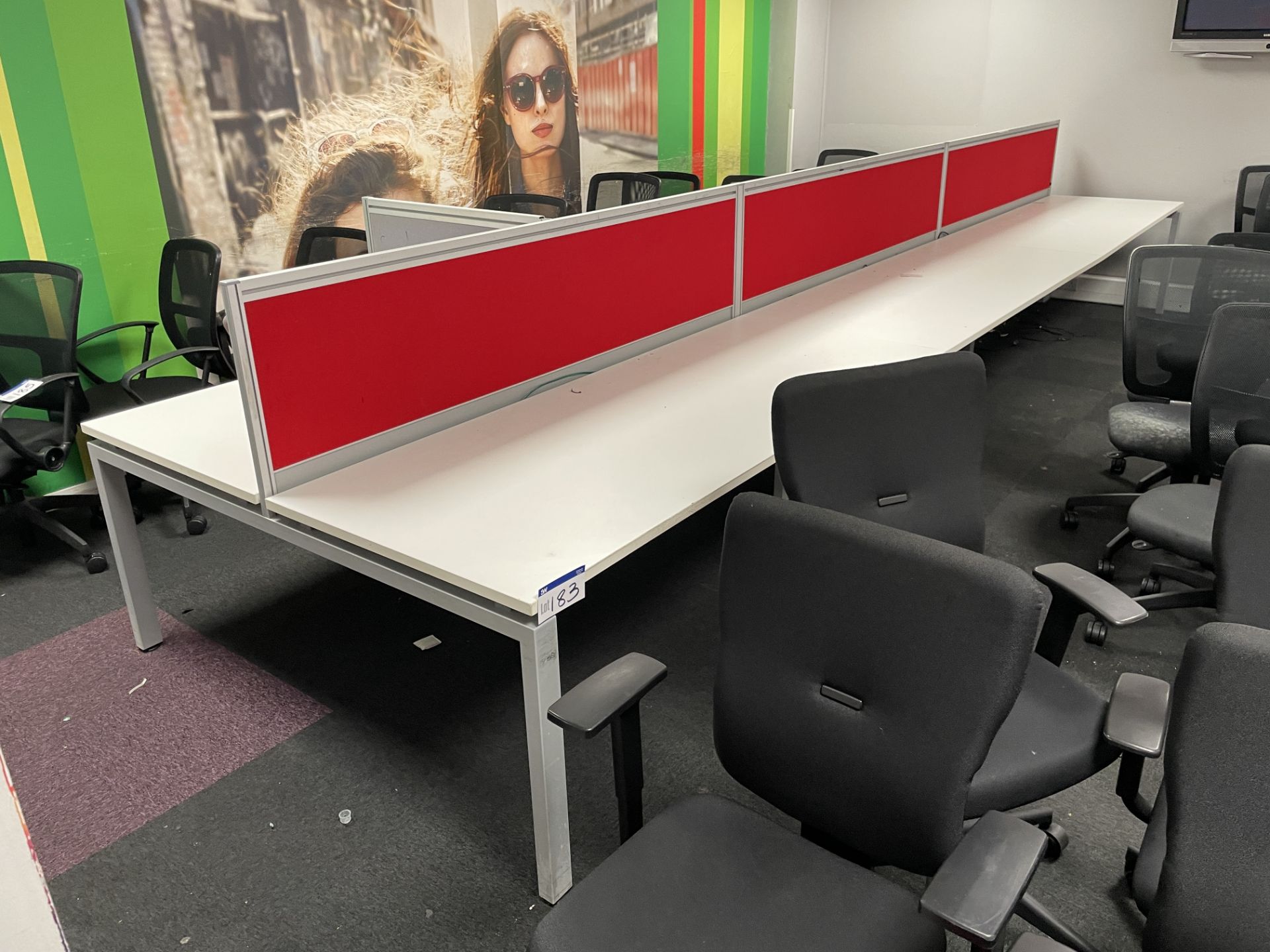 Steel Framed Double Sided Desk Unit, approx. 6m x 1.65m wide Please read the following important