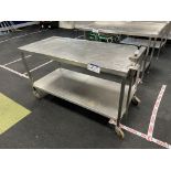 Mobile Stainless Steel Bench, approx. 1.5m x 700mm, with tin opener Please read the following