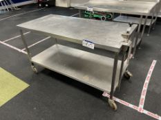 Mobile Stainless Steel Bench, approx. 1.5m x 700mm, with tin opener Please read the following