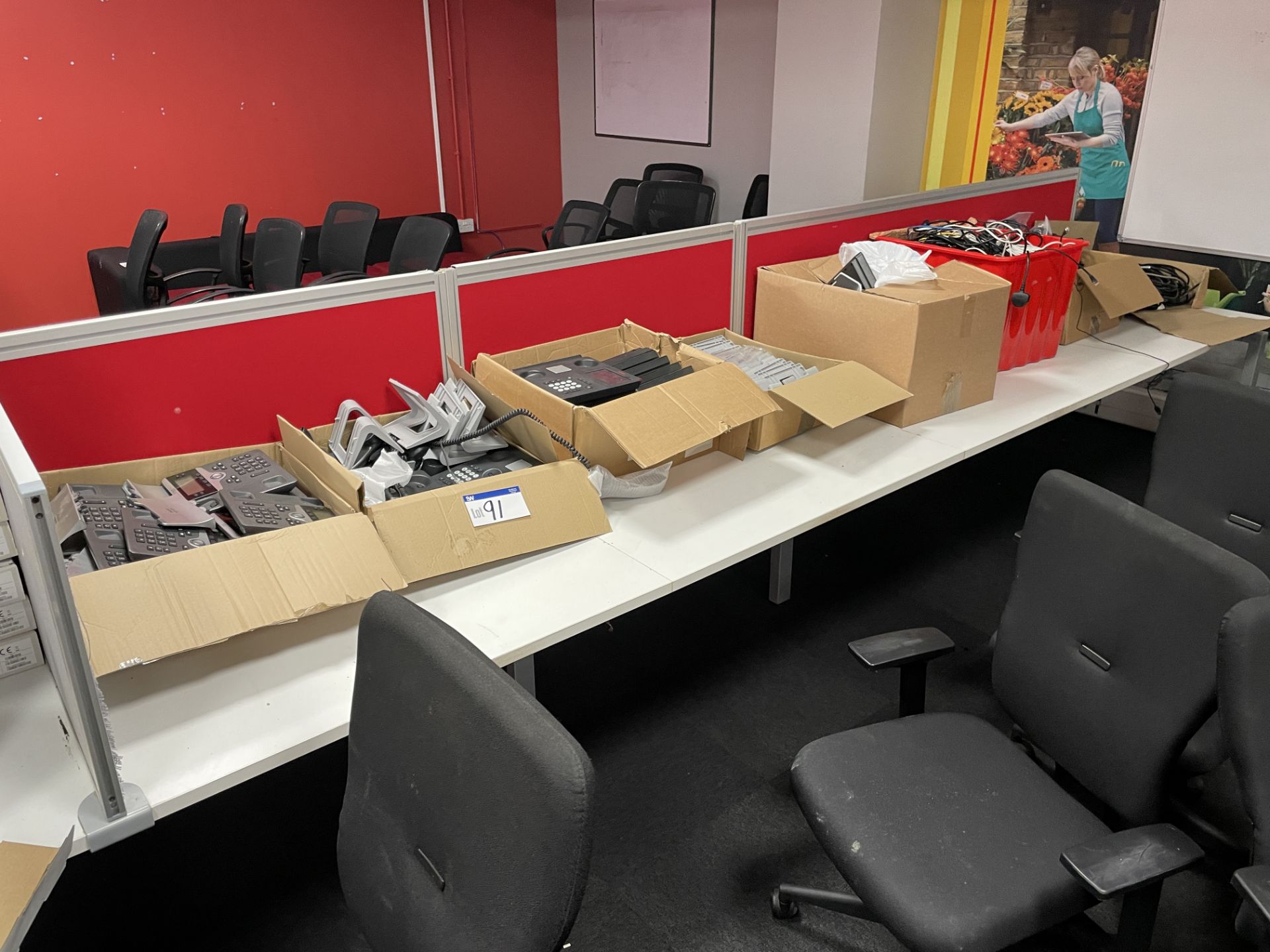 Assorted Handsets & Equipment, as set out on one section of desk, with cables in boxes Please read