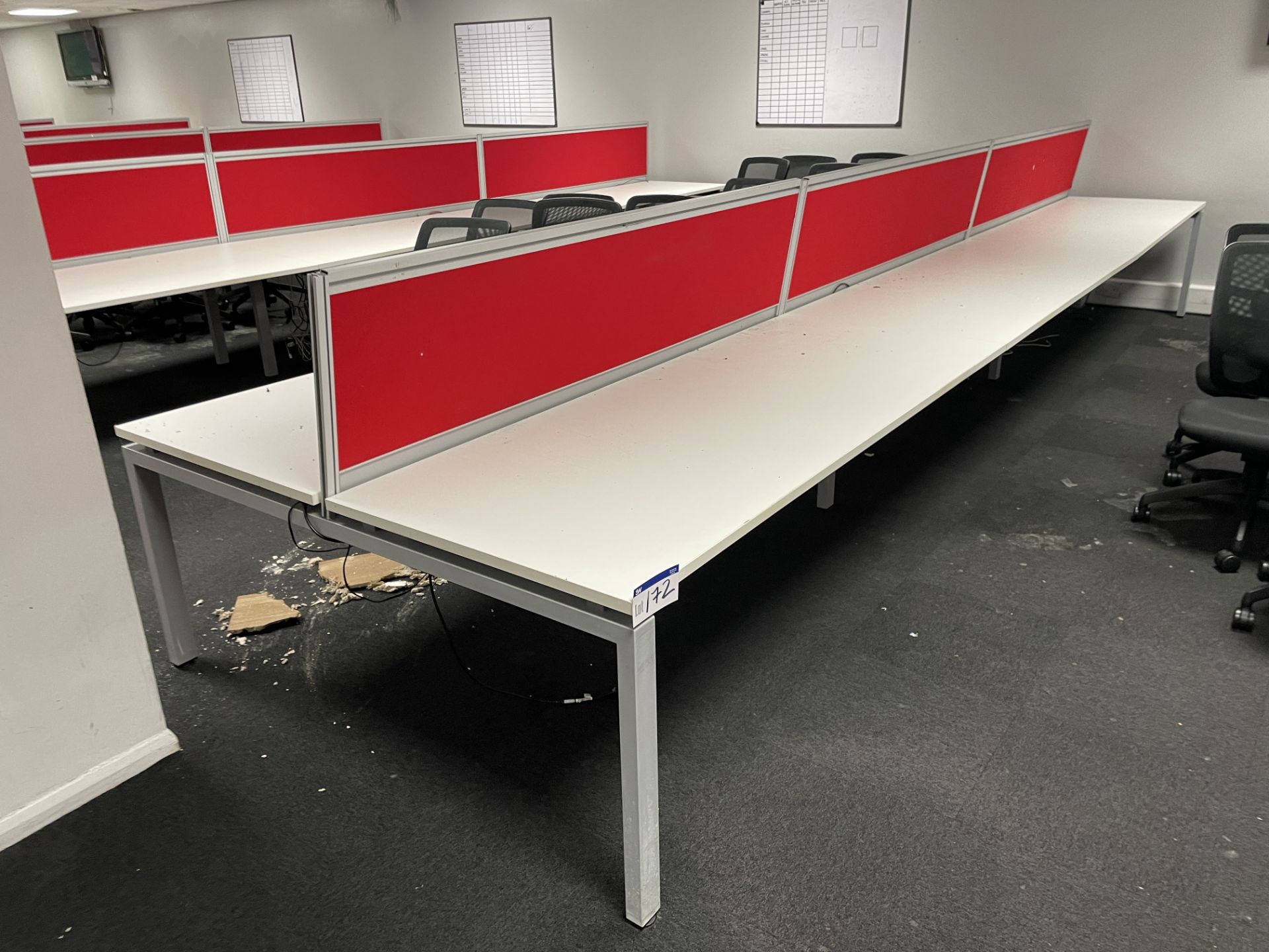 Steel Framed Double Sided Desk Unit, approx. 6m x 1.65m wide Please read the following important