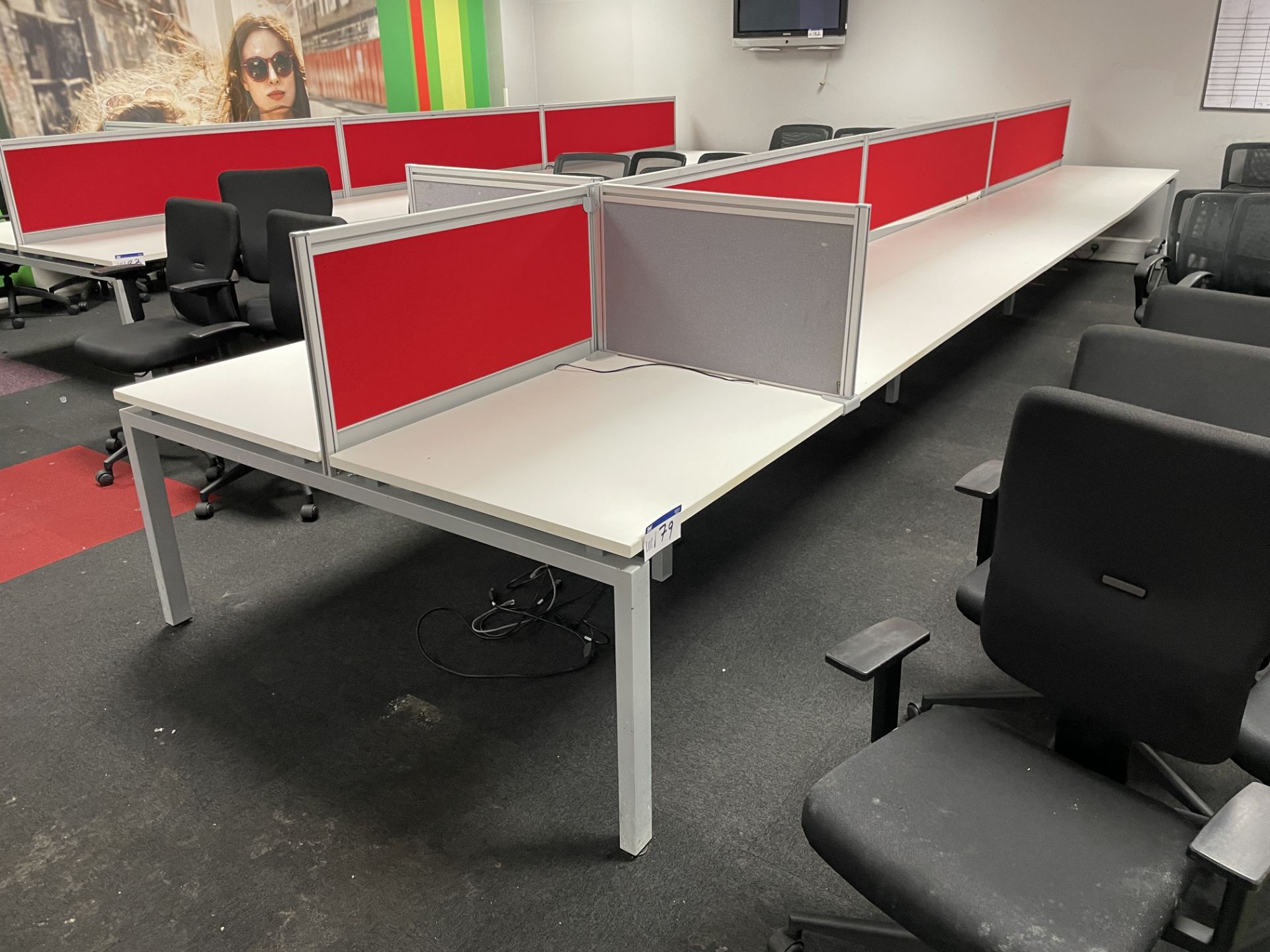 Steel Framed Double Sided Desk Unit, approx. 7m x 1.65m wide Please read the following important
