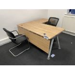 L Shaped Desk, with multi-drawer pedestal and two chairs Please read the following important notes:-