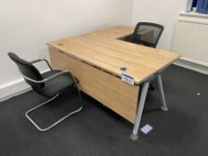 L Shaped Desk, with multi-drawer pedestal and two chairs Please read the following important notes:-