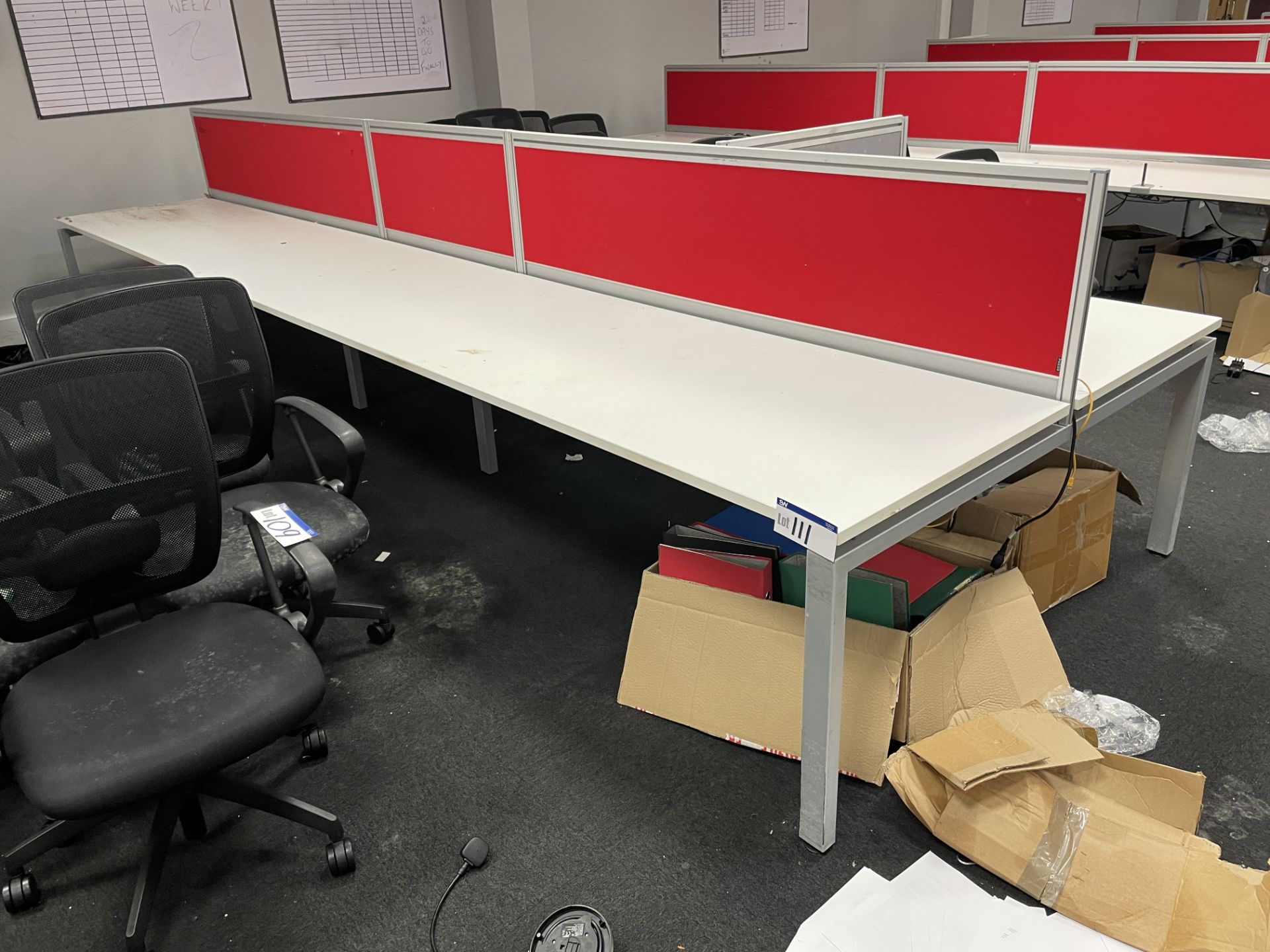 Steel Framed Double Sided Desk Unit, approx. 5m x 1.65m wide Please read the following important