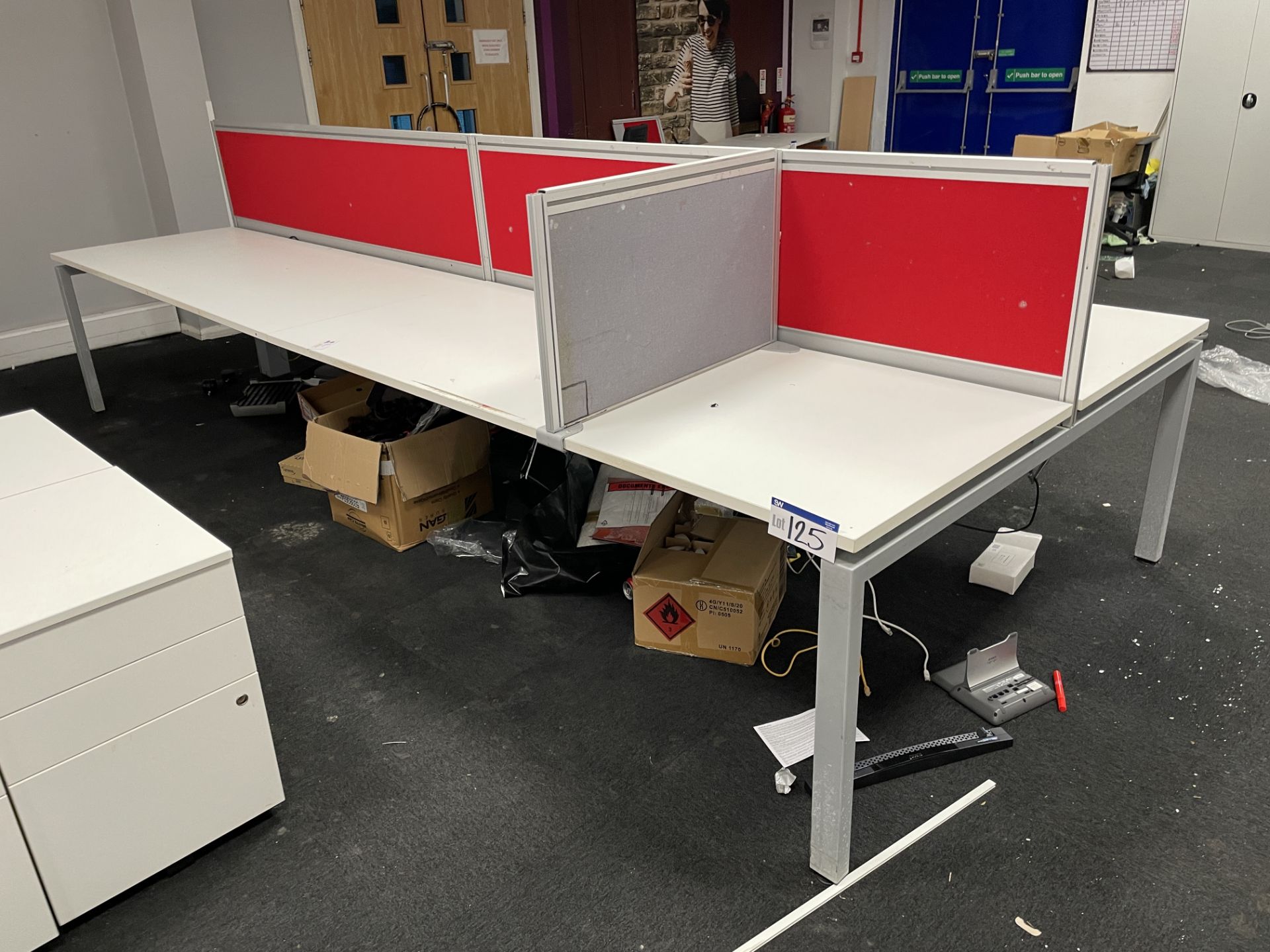 Steel Framed Double Sided Desk Unit, approx. 4m x 1.65m wide Please read the following important