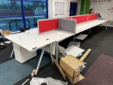 Steel Framed Double Sided Desk Unit, approx. 6m x 1.65m wide, with desk to one end Please read the
