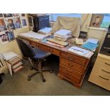 Traditional Nine Drawer Charters Desk, Approx. 1.8m x 0.9m and Office Chair Please read the