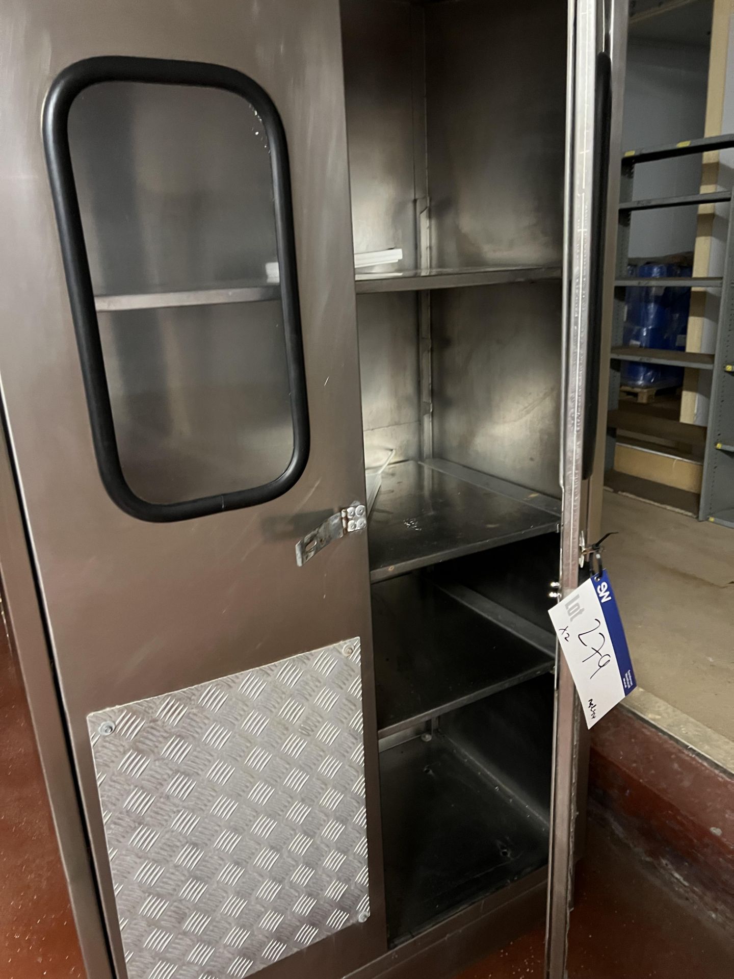 Two Stainless Steel Storage Cupboards, four shelves each, with sloping roofs, approx. 1m x 0.55m x - Image 2 of 3