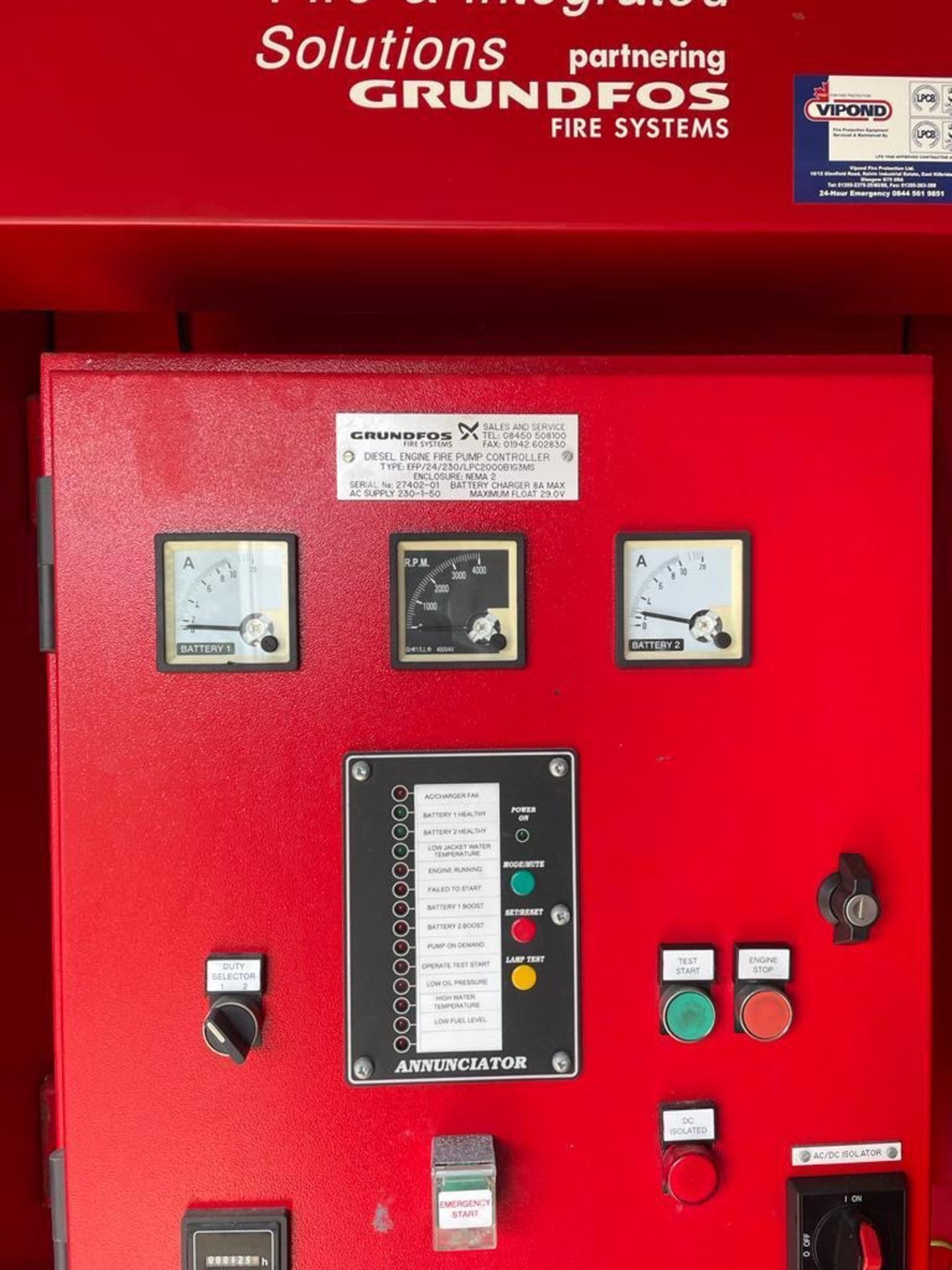 Tyco Clarke Grundfos DIESEL ENGINE EMERGENCY STANDBY FIRE PUMP, 125 hours at time of listing, fitted - Image 9 of 10