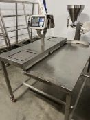 Two AJA ED1562 Scales, on fitted table, platform size approx. 240mm x 240mm, 1.3m x 1.1m x 1.6m high