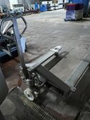 Stainless Steel Pallet Truck, approx. 1m x 1.3m long, lift out charge - £30 + VAT, lot located in
