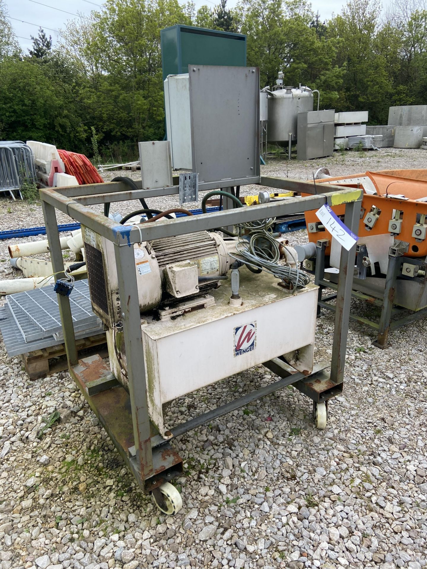 Wenger RM-2S Heat Exchanger, serial no. 253648, on mobile steel frame, with fitted control panel,