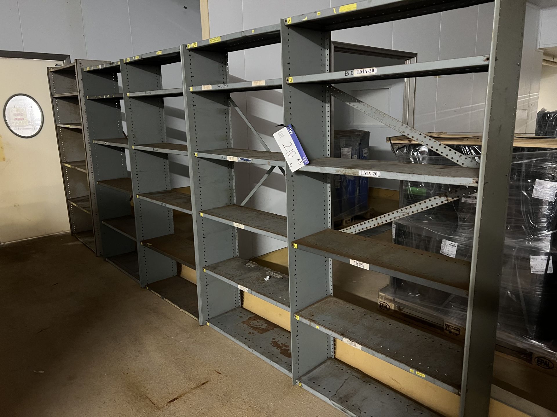 Five Sets of Five Shelf Racking, each set measures approx. 0.92m x 0.33m x 1.9m high, lift out