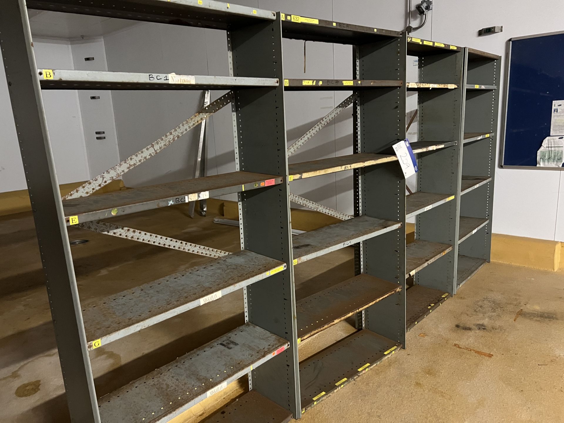 Four Sets of Shelf Racking, each set measures approx. 0.92m x 0.33m x 1.9m high, lift out