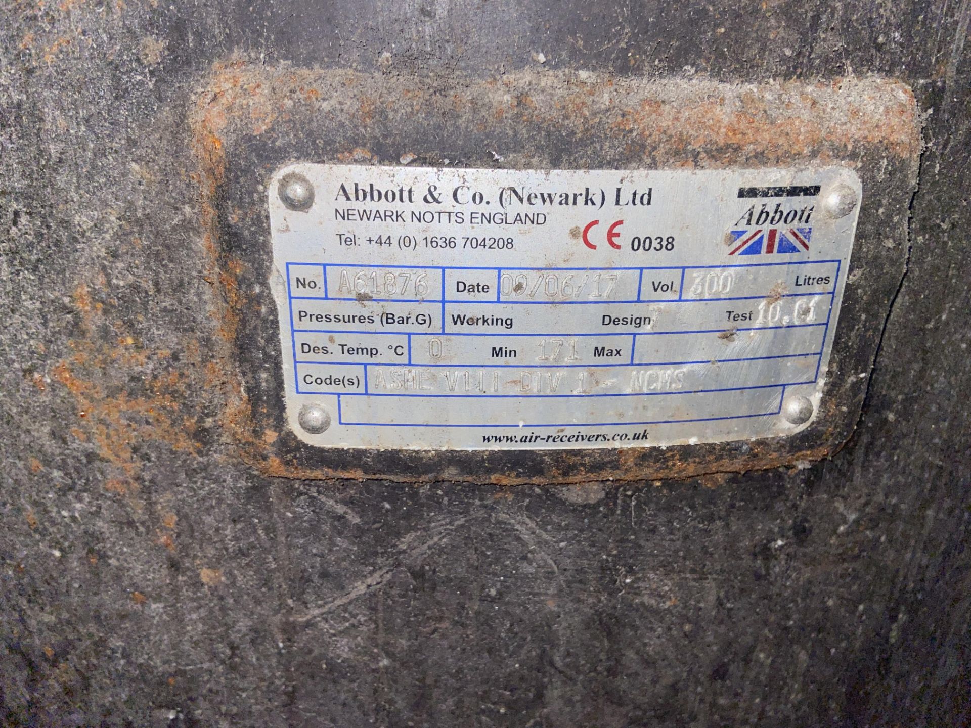 Abbott Vertical Welded Steel Blowdown Vessel, no. AC61876, year of manufacture 2017, 300 litre - Image 2 of 3