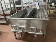 Double Tank Washer/ Cooler, with pipework, each tank approx. 1.5m x 0.5m x 0.3m deep, 1.6m x 1.1m