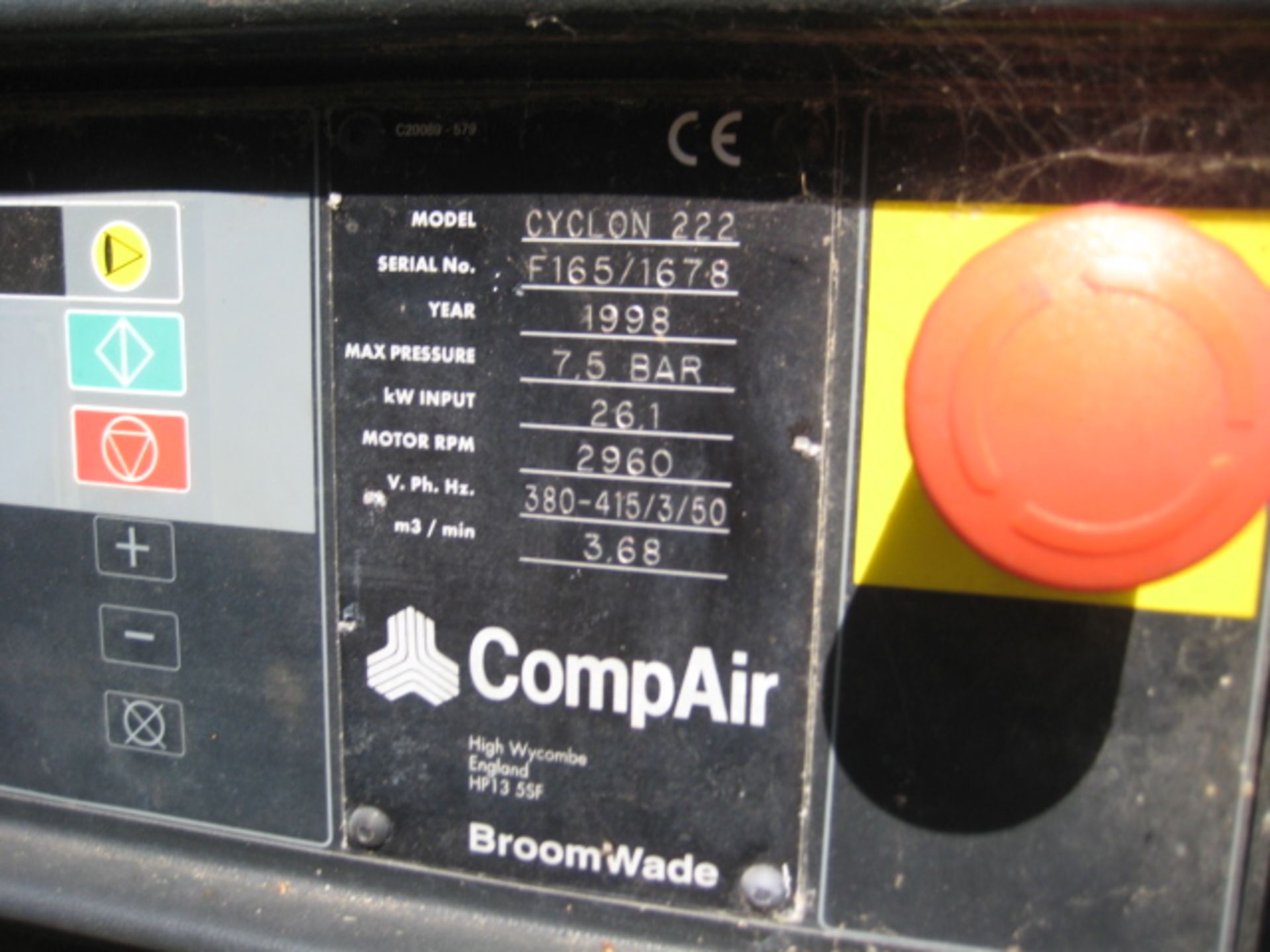 Broomwade Compair Cyclon 22 Compressor, serial no. F165/1678, year of manufacture 1998, in - Image 2 of 5