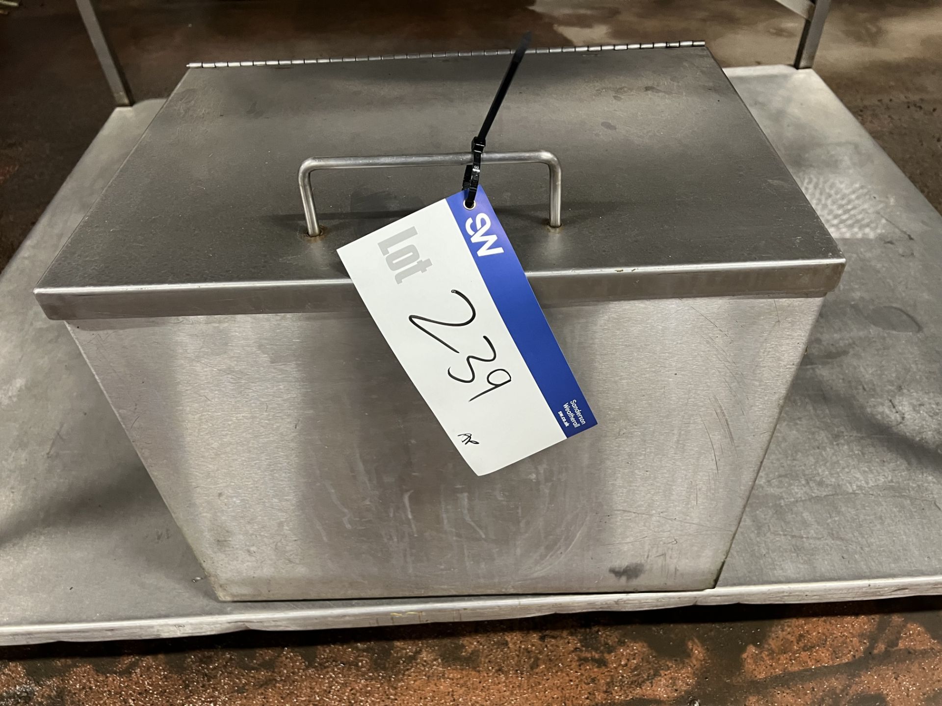 Stainless Steel Box, with lid, approx. 500mm x 350mm x 400mm high, lift out charge - £10 + VAT,
