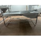 Long Draining/ Sorting Table, approx. 2.5m x 1.6m x 0.95m high, lift out charge - £30 + VAT, lot