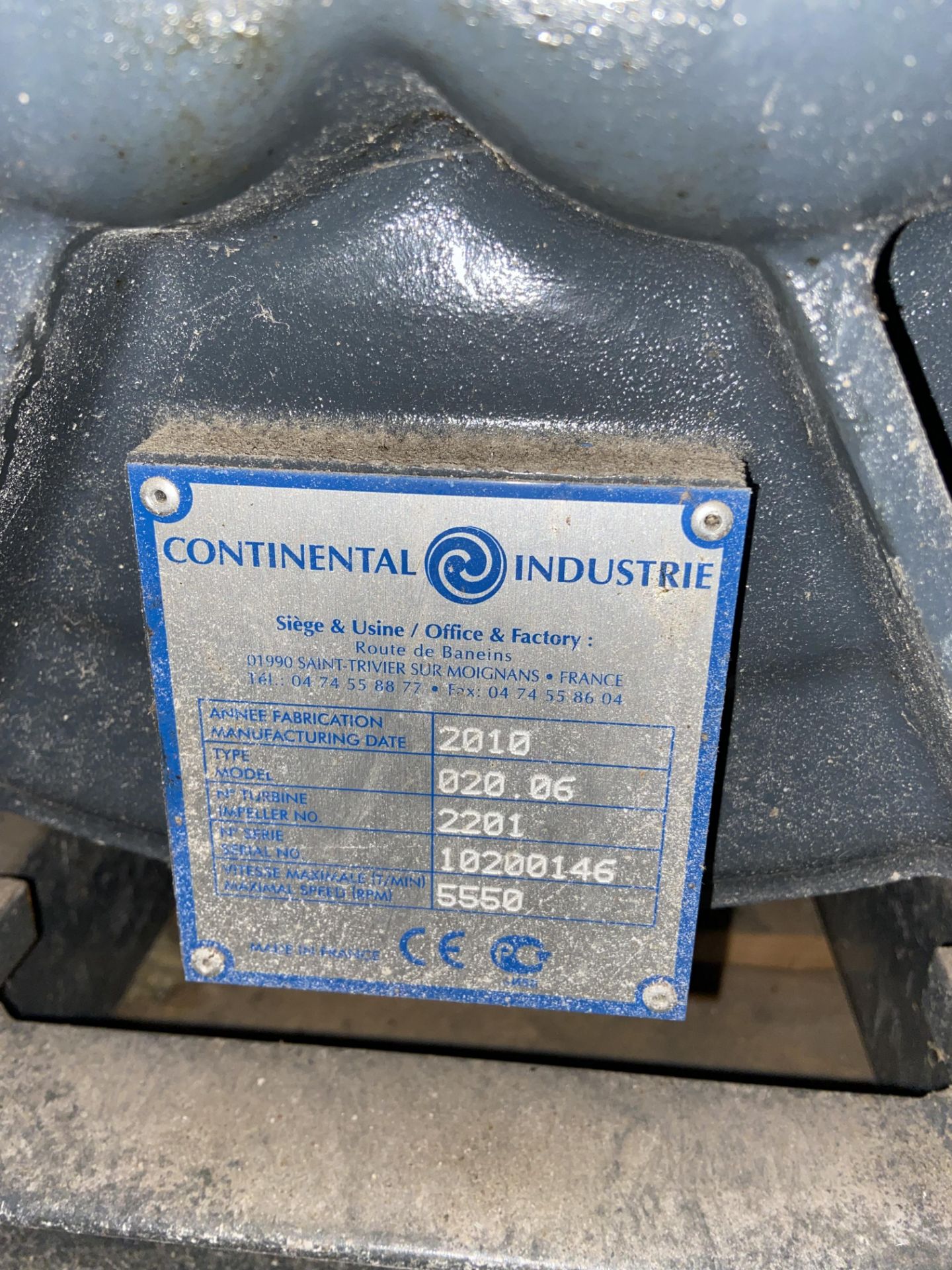 Continental Industrie 020 06 BLOWER, serial no. 10200146, with electric motor drive and base plates; - Image 3 of 3