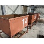 Three Steel Sitillages, with fluted bottoms and pallet guides, approx. 1.25m x 1.25m x 1.2m high,