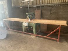 Wadkin Bursgreen PULLOVER CROSSCUT SAW, with steel framed benching as fitted, with 320mm dia.