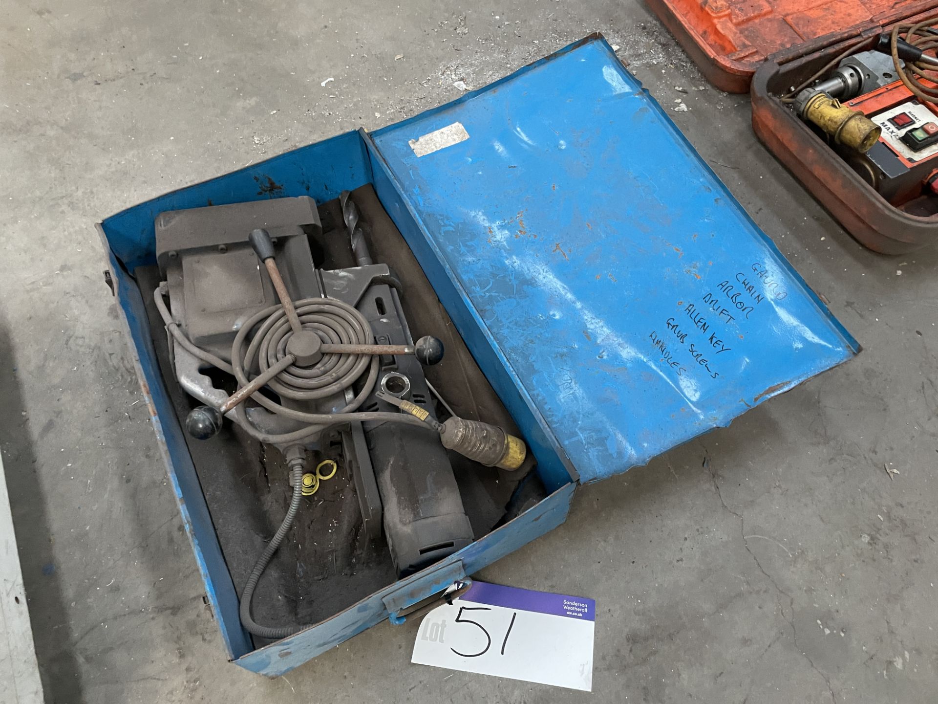 Magnetic Drill Stand, with drill, 110V and case, lot located at Ocean Raw Ltd & Jalna Construction