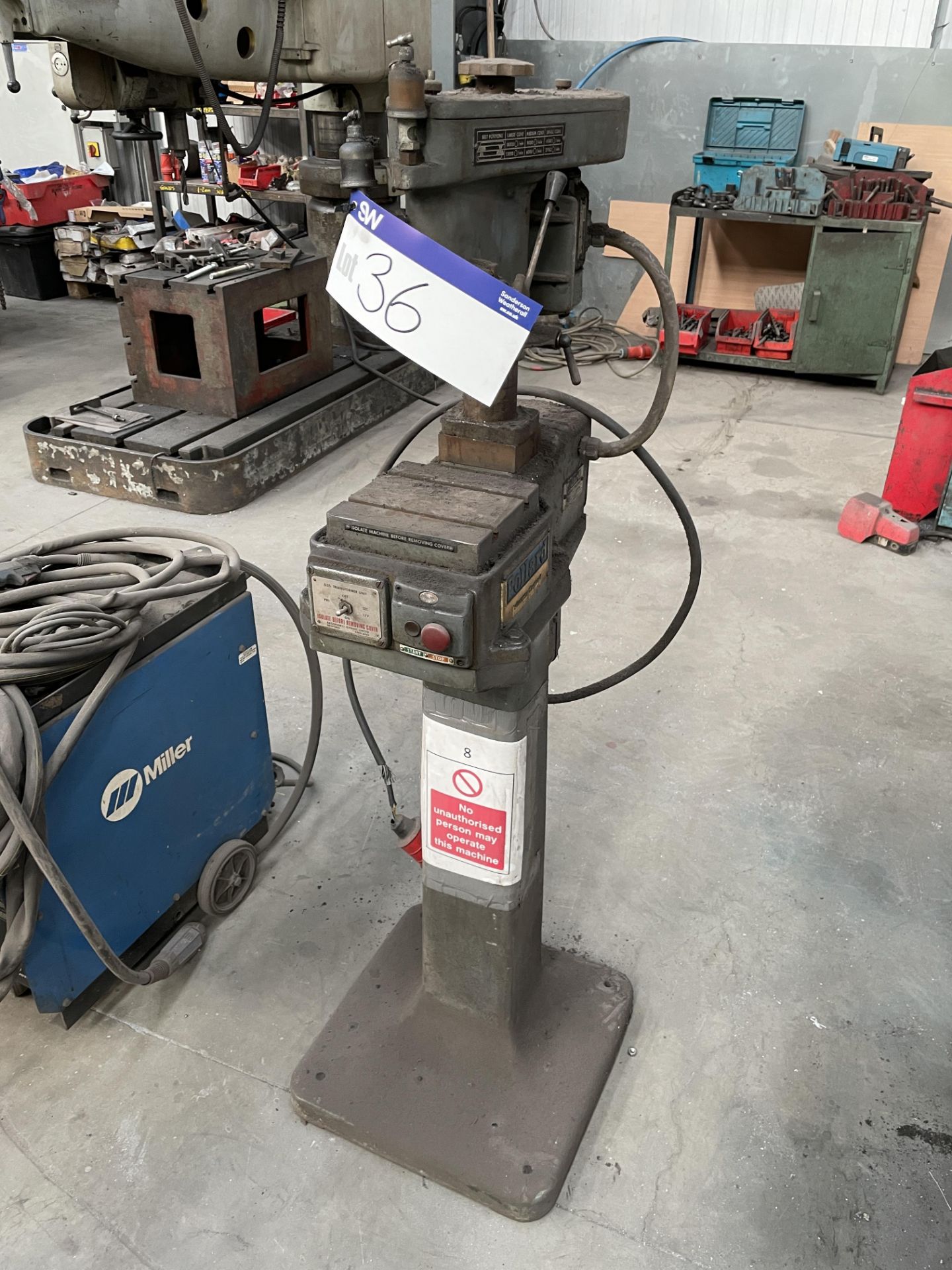 Pollards 9FXP Drilling Unit, serial no. 30303H, with T-slotted table, 180mm x 180mm, lot located