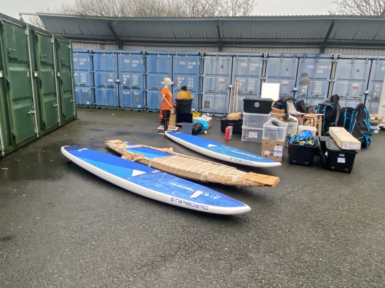 Unused/ Ex-Hire Stand Up Paddleboards & Equipment, Wetsuits, Clothing, Accessories, Retail Shop Fittings and Trailus Twin Canoe Trailer