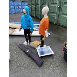 Shop Display Equipment, including two mannequins, boards, picture frames, flag and carry bag