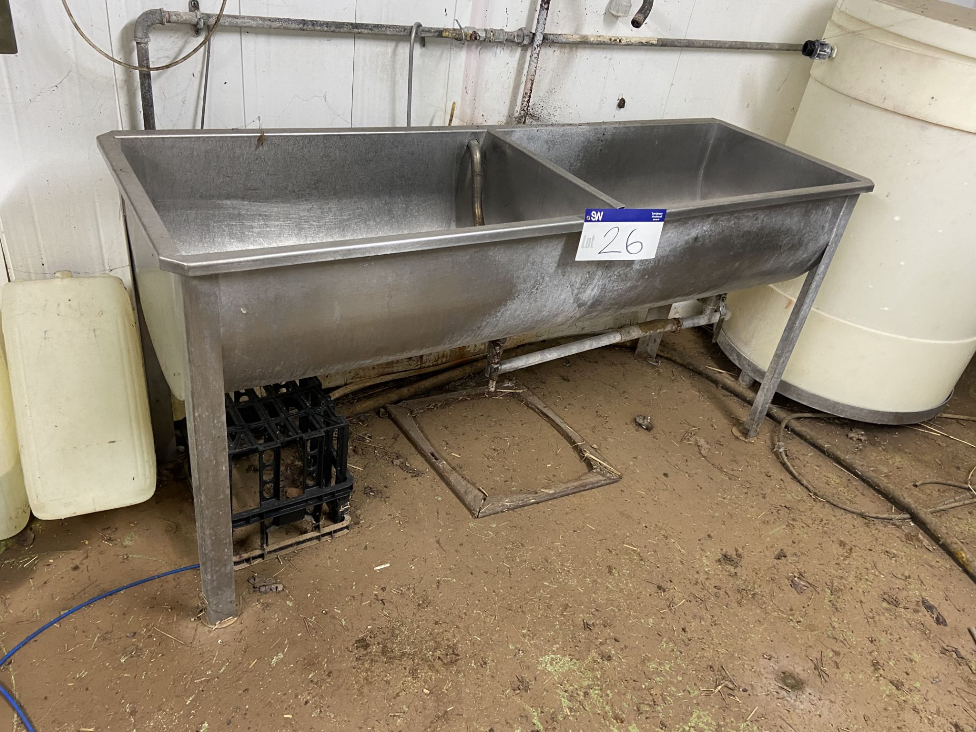 Stainless Steel Twin Chamber Washing Sink, approx. 1.7m x 550mm (please note this lot is part of