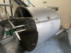 STAINLESS STEEL MIXING VESSEL, approx. 1.7m dia. x 2m deep, with loadcells as fitted, vertical