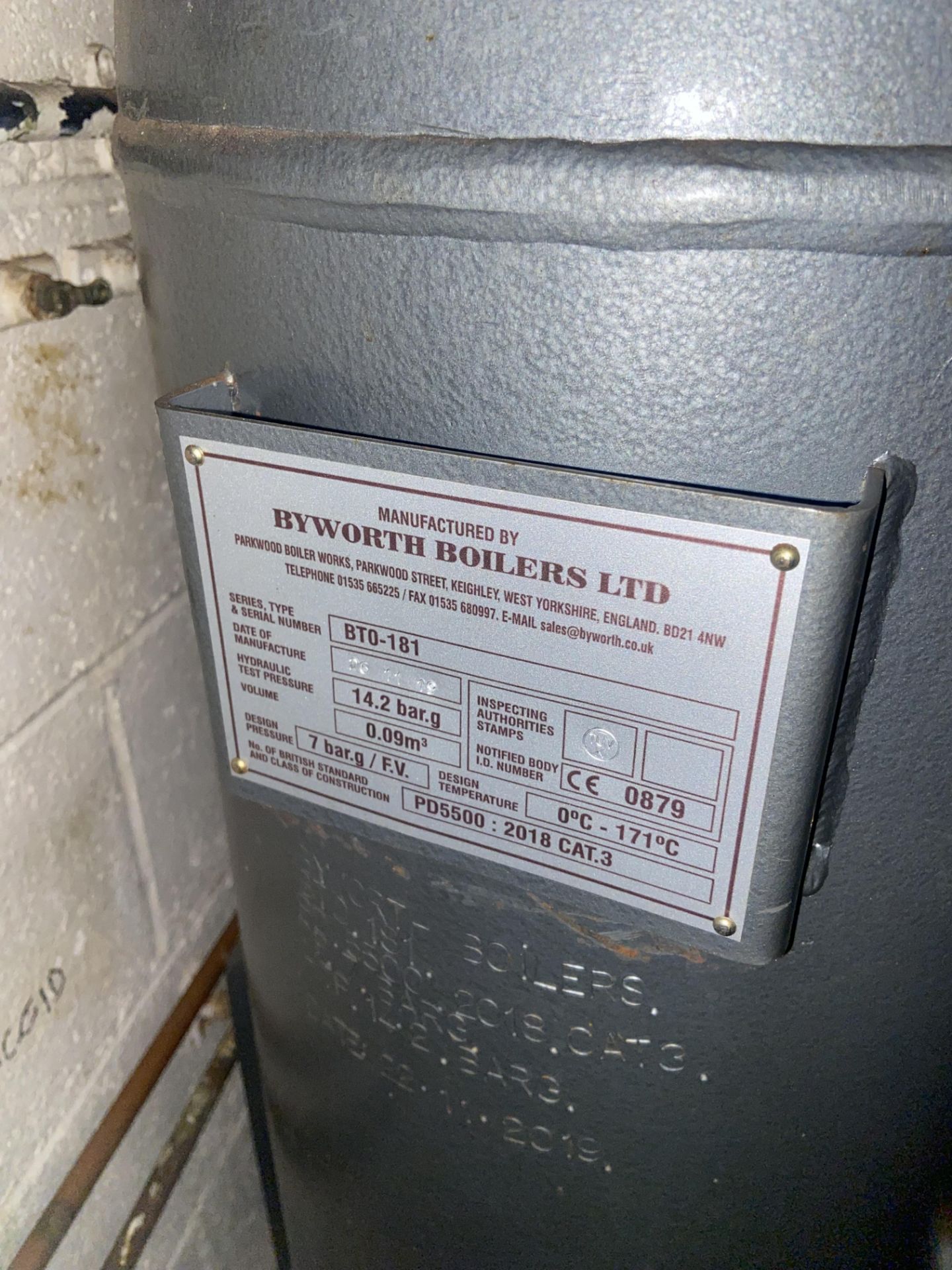 Byworth MX500-116 500kg/hr (F&A 100°C) GAS FIRED STEAM BOILER, serial no. MX500-116, date of - Image 9 of 17