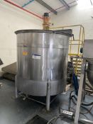 Greaves STAINLESS STEEL MIXING VESSEL, approx. 1.5m dia. x 1.6m deep, with vertical mounted mixer