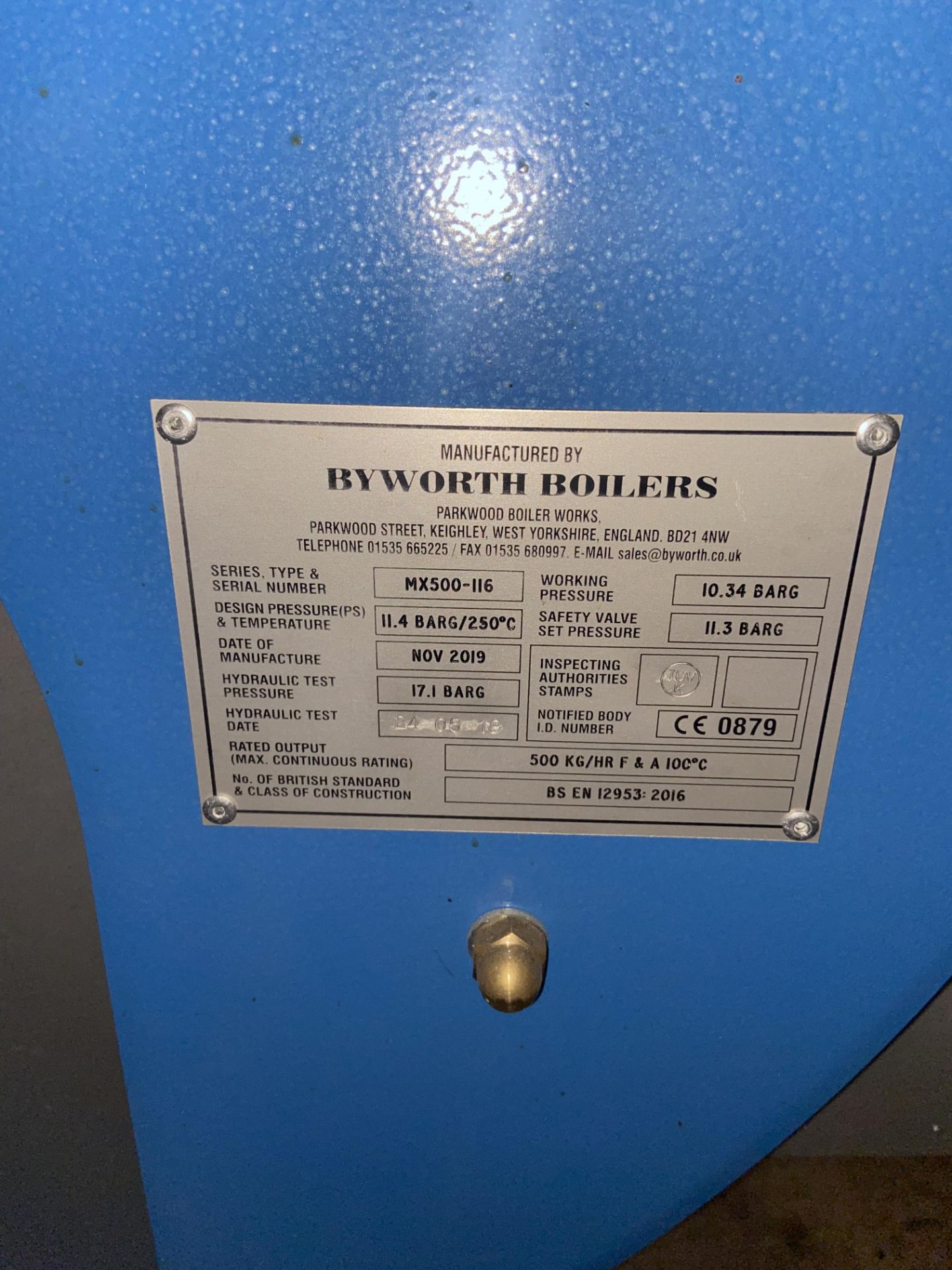 Byworth MX500-116 500kg/hr (F&A 100°C) GAS FIRED STEAM BOILER, serial no. MX500-116, date of - Image 10 of 17