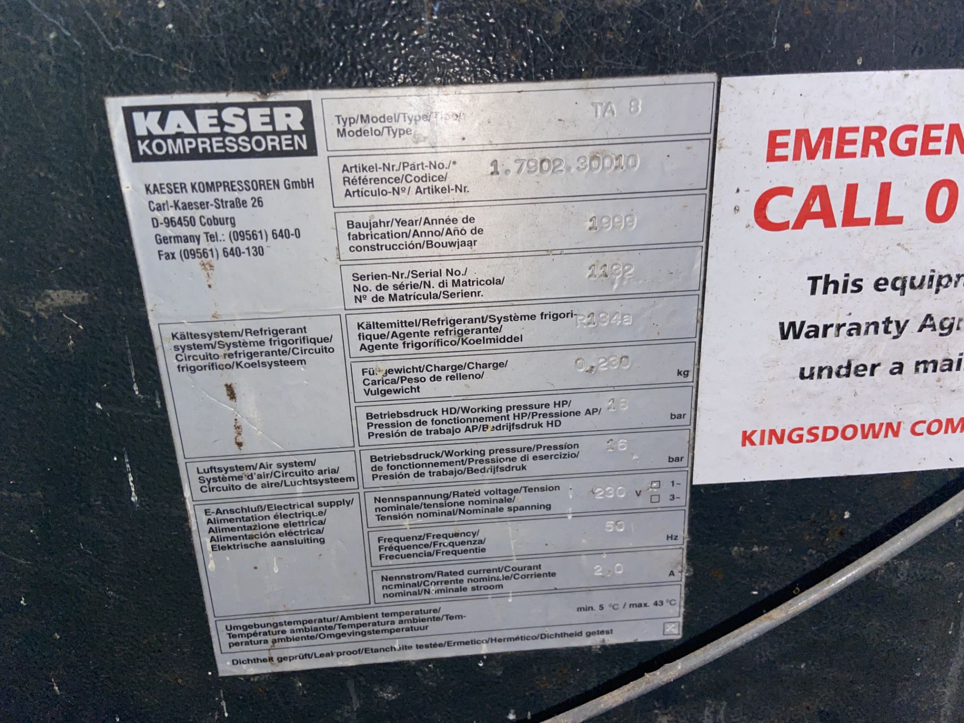 Kaeser TA8 Chiller Please read the following important notes:- Free loading will be given with - Image 3 of 3