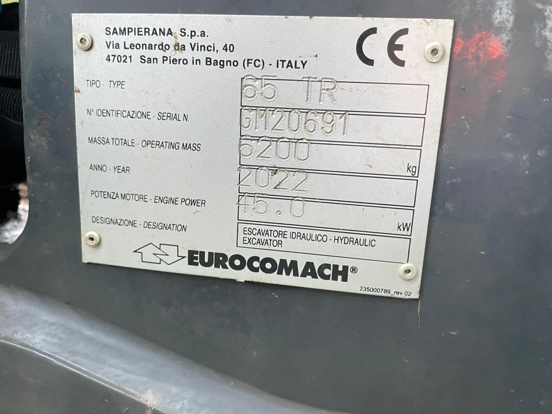 2022 Eurocomach 65TR 6200kg TRACKED EXCAVATOR, serial no. GM20691, year of manufacture 2022, 45.0kW, - Image 3 of 19