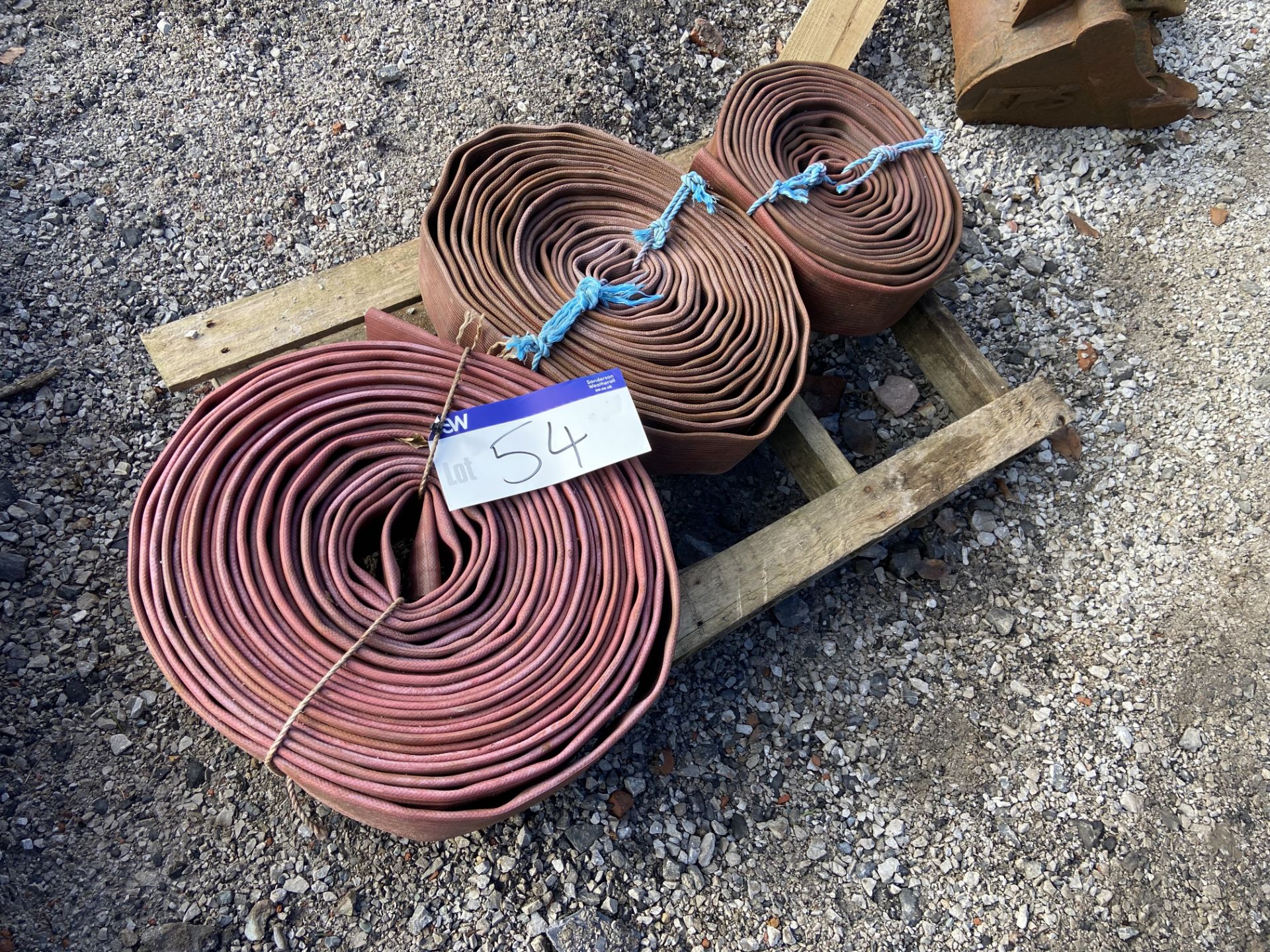 Three Lay Flat Hoses, 100mm, 47.5m long overall Please read the following important notes:- Free