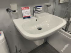 Duravit Basin, with tap and three wall mounted bathroom fittings, basin approx. 600mm x 450mm Please