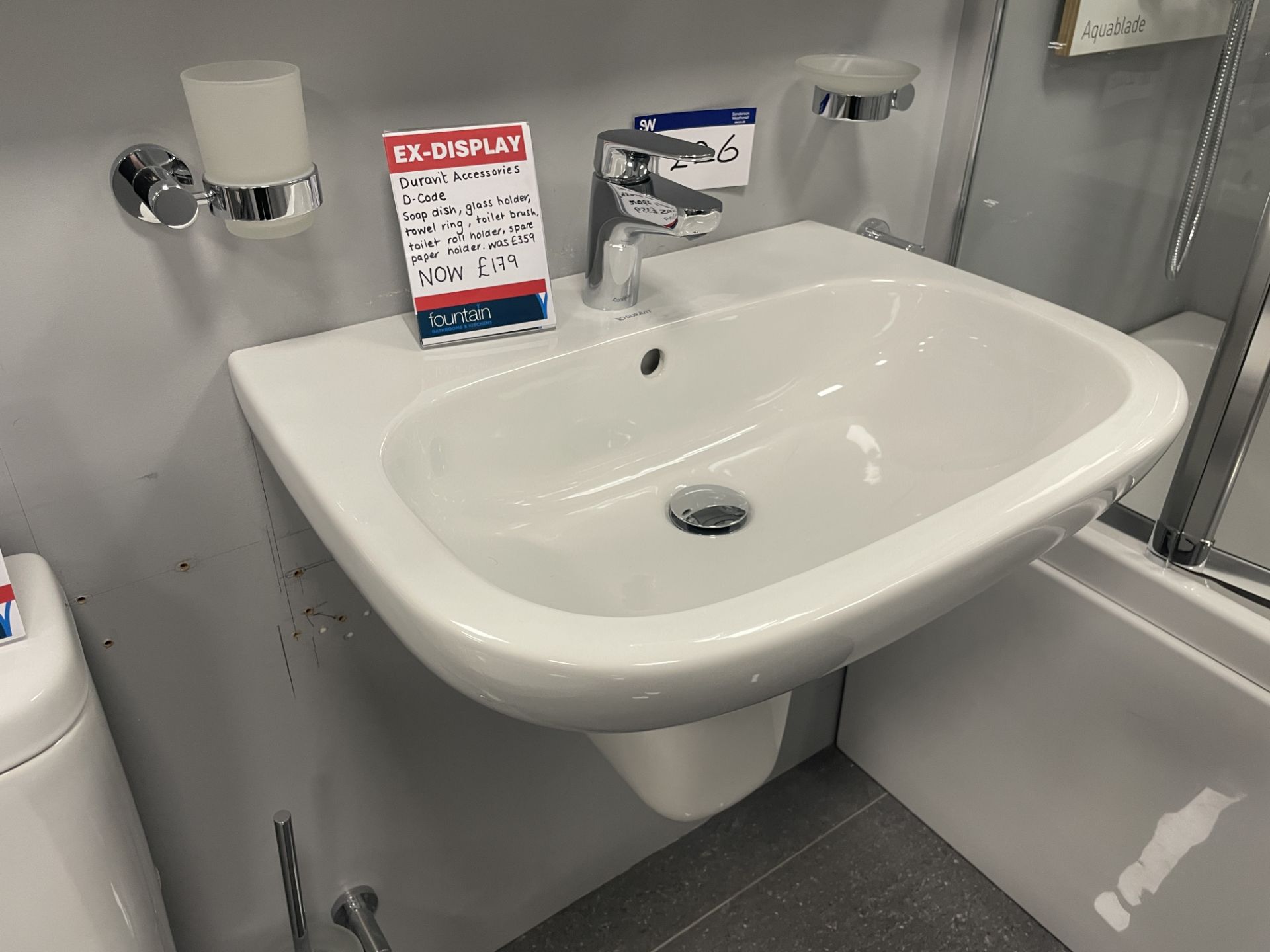 Duravit Basin, with tap and three wall mounted bathroom fittings, basin approx. 600mm x 450mm Please