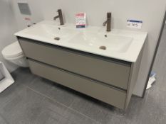 Duravit 1300 Twin Basin Unit, with two brushed bronze taps, approx. 1.3m x 490mm Please read the
