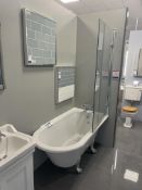 Burlington Bath, with legs, screen, taps and showerhead, bath approx. 1.5m x 740mm Please read the